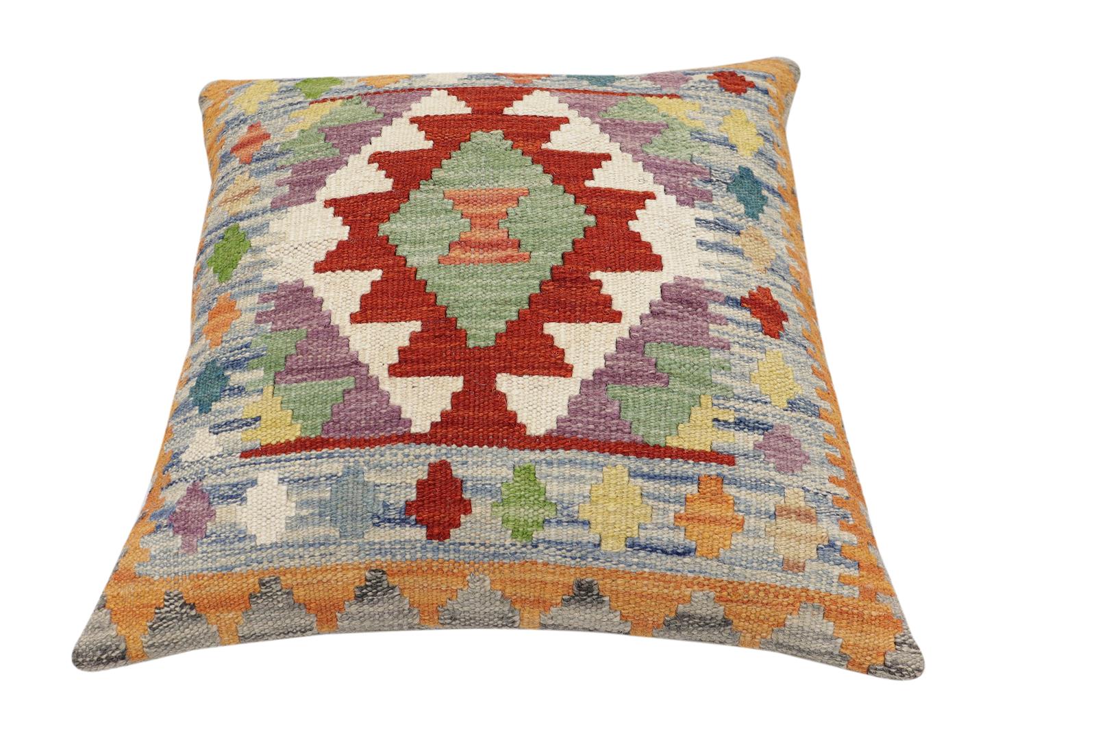 handmade Traditional Pillow Rust Blue Hand-Woven SQUARE 100% WOOL Hand woven turkish pillow2 x 2