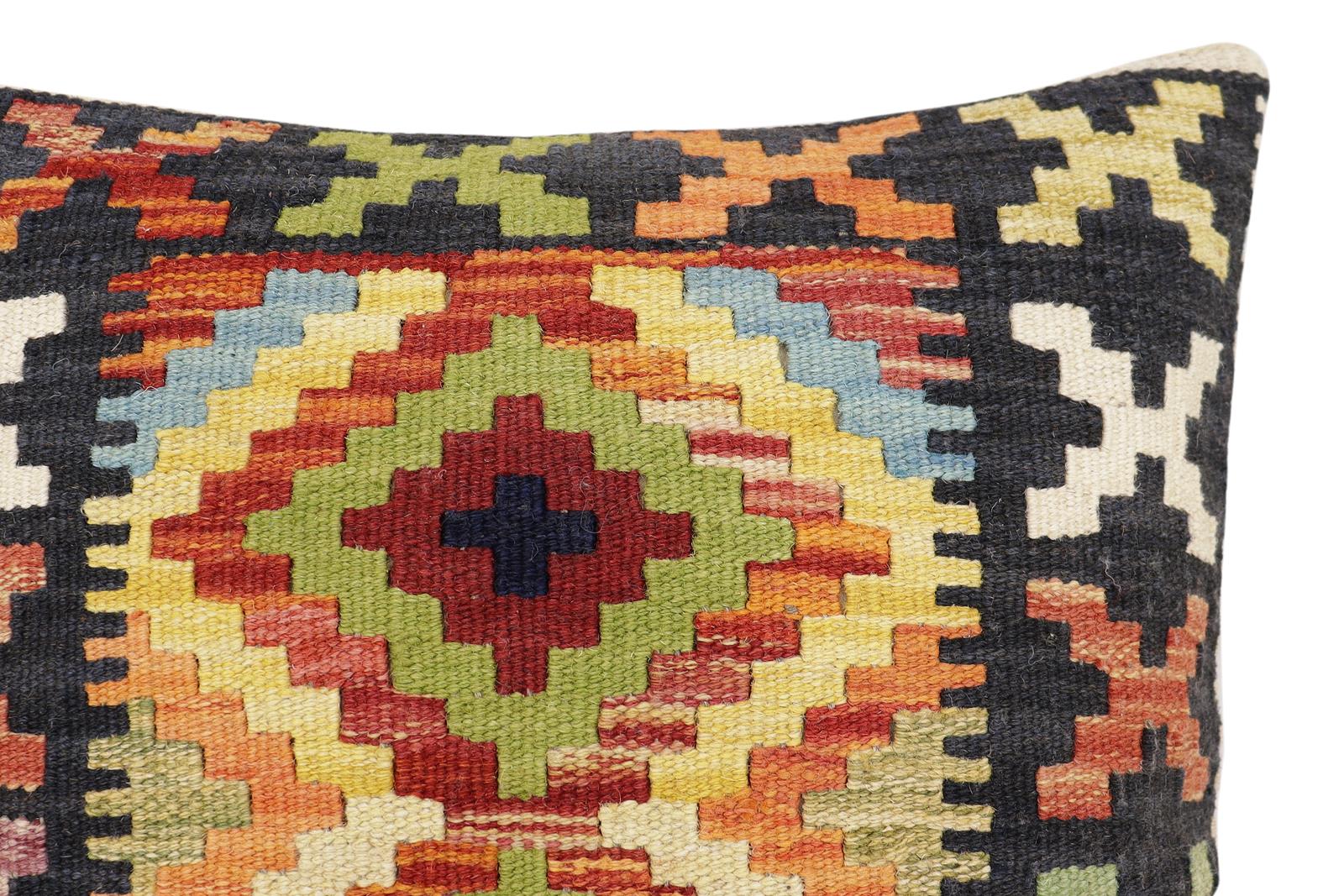 handmade Traditional Pillow Black Rust Hand-Woven SQUARE 100% WOOL Hand woven turkish pillow2 x 2