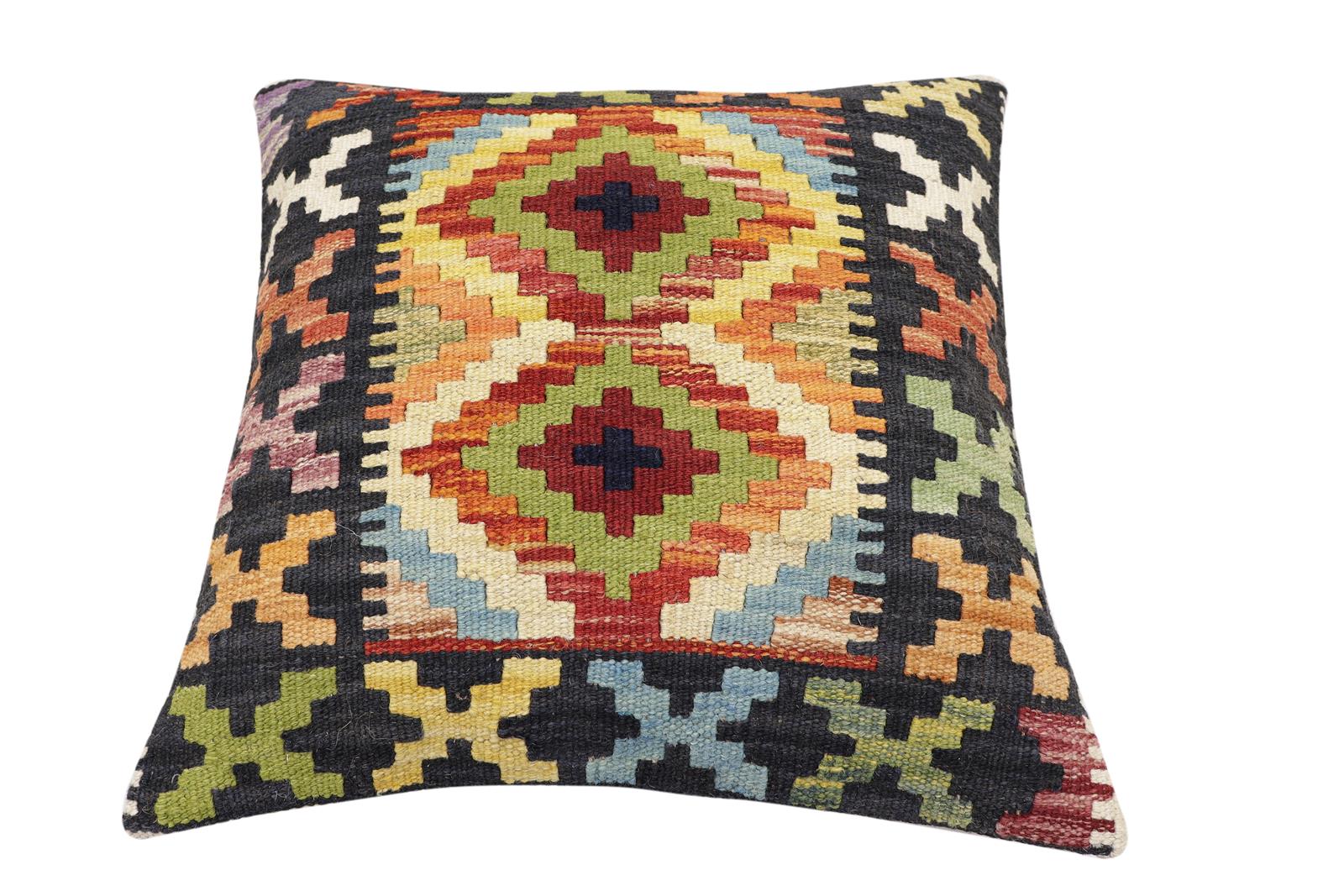 handmade Traditional Pillow Black Rust Hand-Woven SQUARE 100% WOOL Hand woven turkish pillow2 x 2