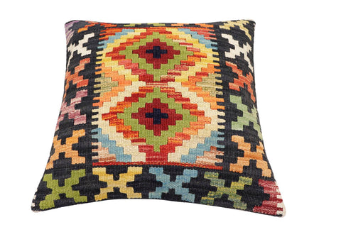 handmade Traditional Pillow Black Rust Hand-Woven SQUARE 100% WOOL Hand woven turkish pillow2 x 2