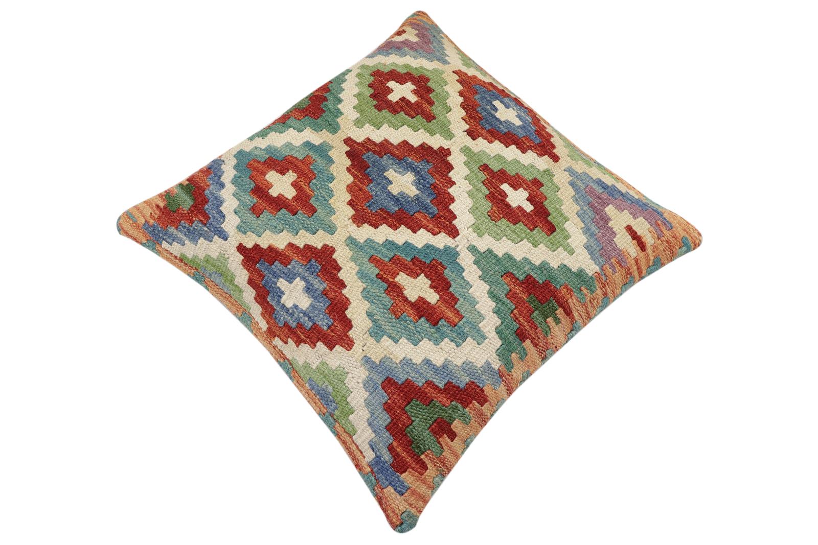 handmade Traditional Pillow Beige Rust Hand-Woven SQUARE 100% WOOL Hand woven turkish pillow2 x 2