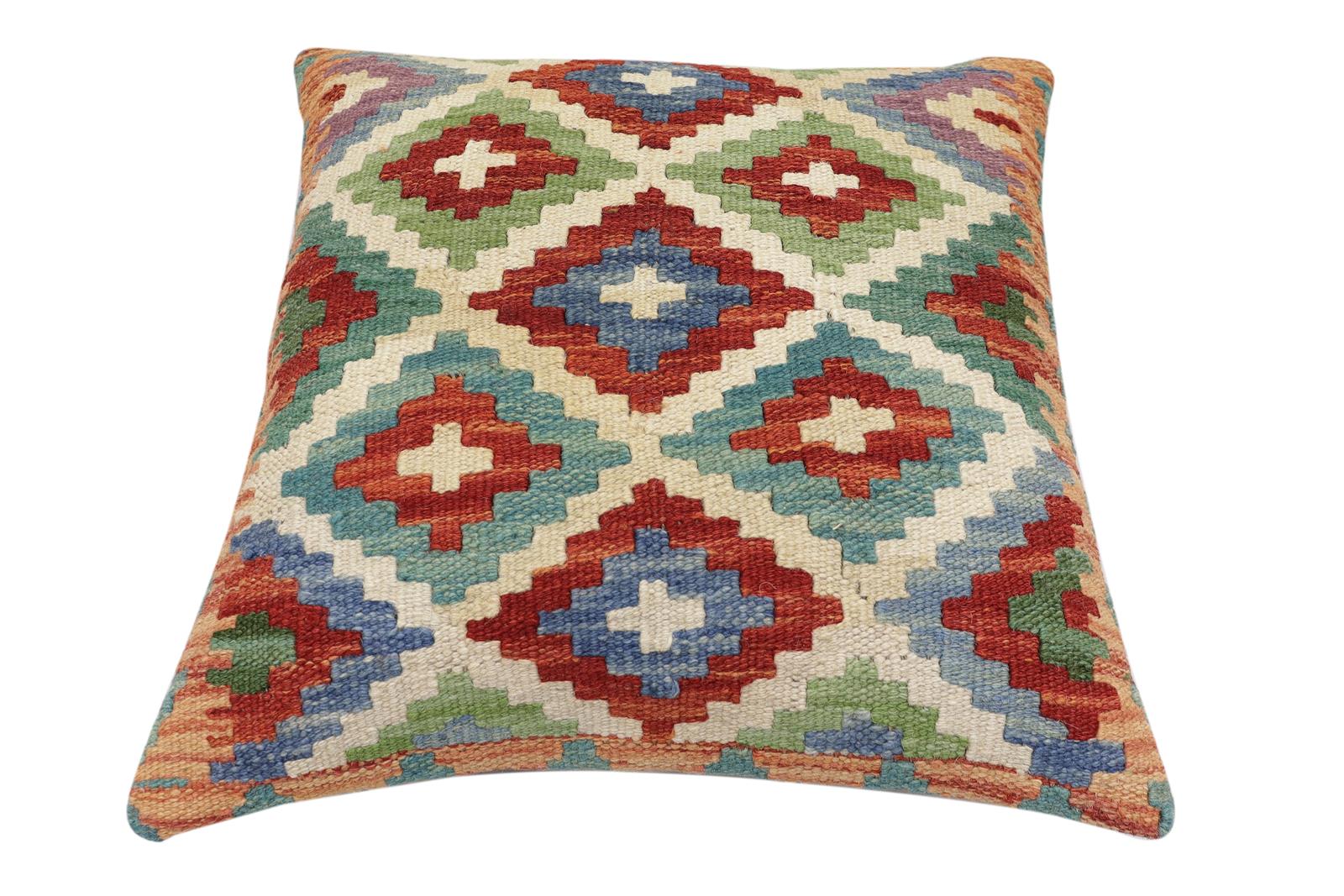handmade Traditional Pillow Beige Rust Hand-Woven SQUARE 100% WOOL Hand woven turkish pillow2 x 2