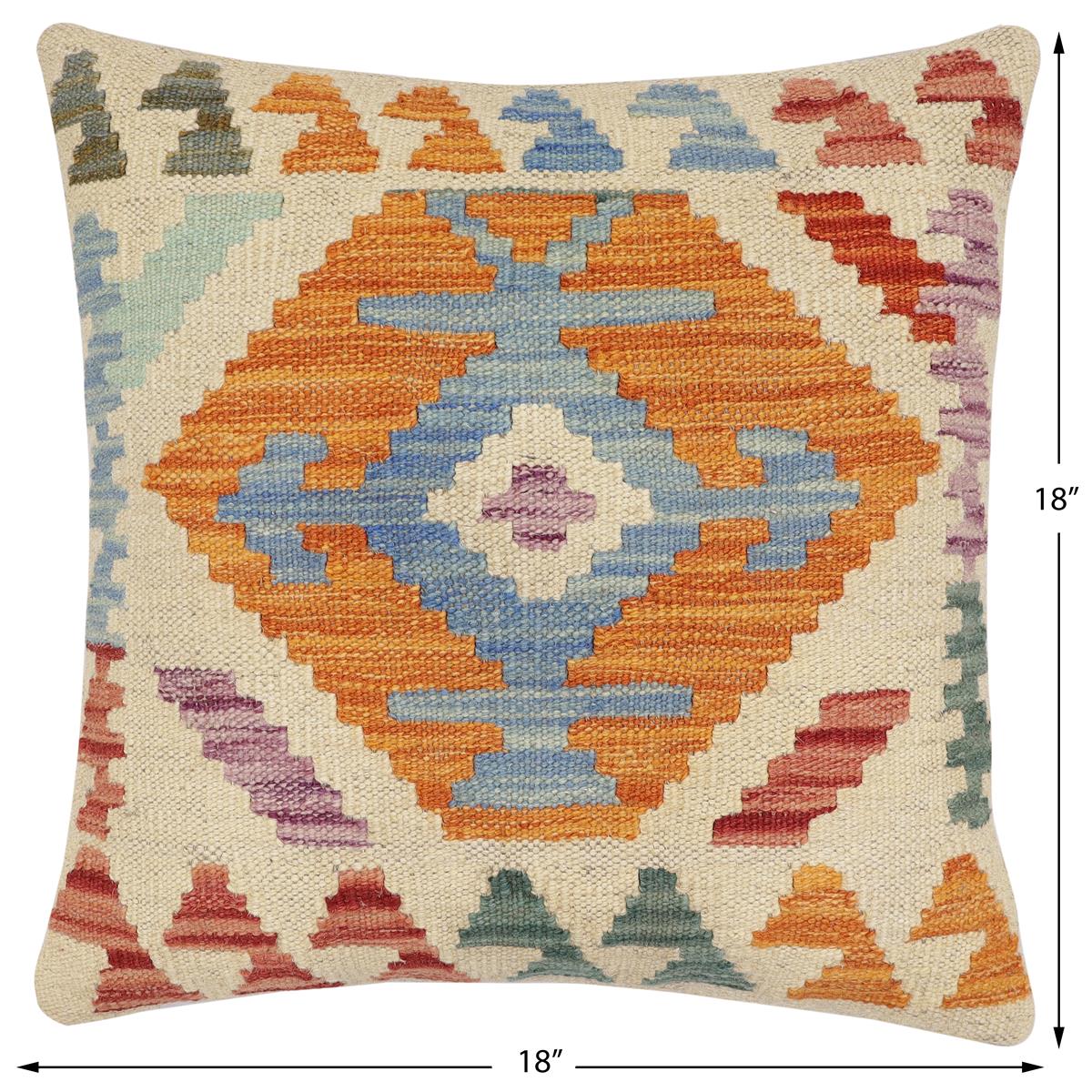 handmade Traditional Pillow Beige Rust Hand-Woven SQUARE 100% WOOL Hand woven turkish pillow2 x 2