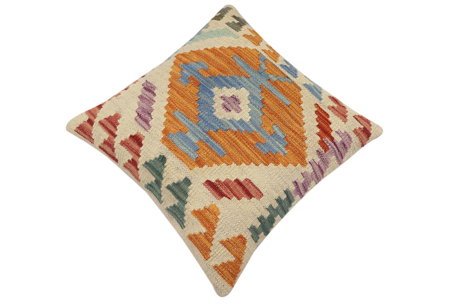 handmade Traditional Pillow Beige Rust Hand-Woven SQUARE 100% WOOL Hand woven turkish pillow2 x 2