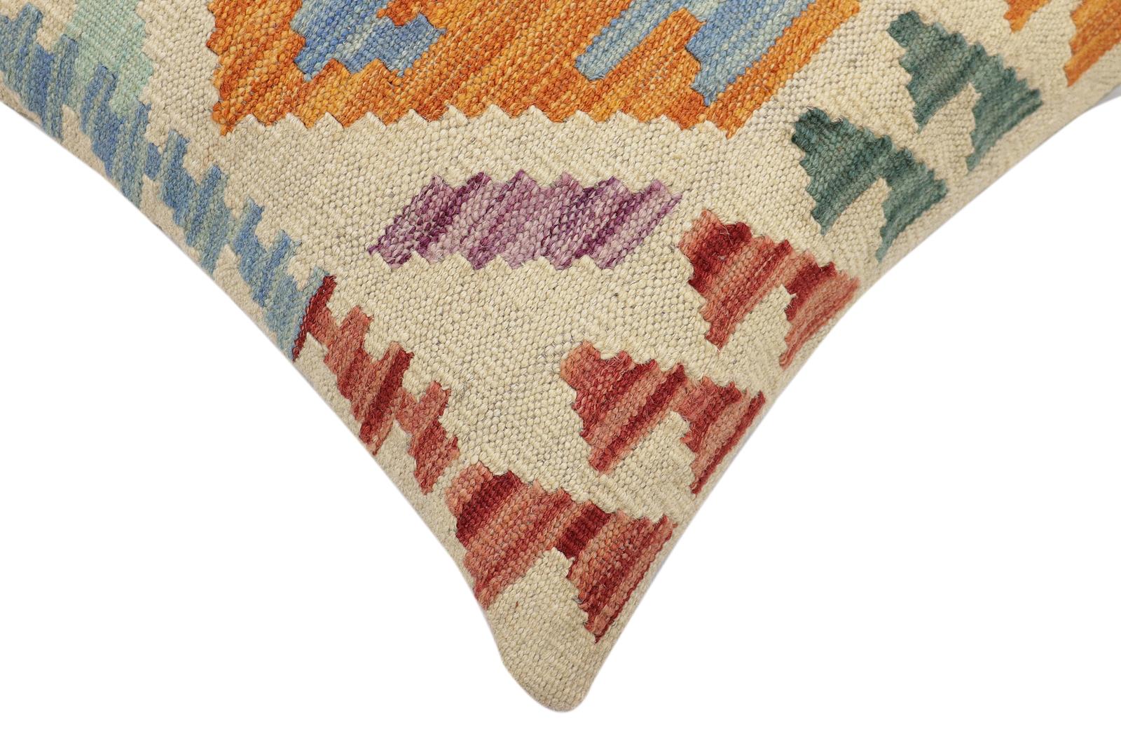 handmade Traditional Pillow Beige Rust Hand-Woven SQUARE 100% WOOL Hand woven turkish pillow2 x 2