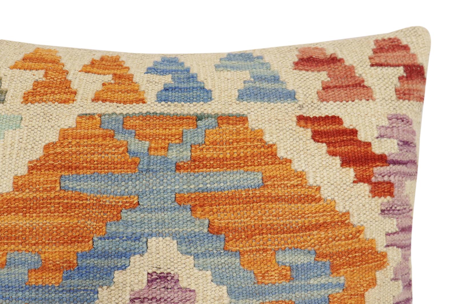 handmade Traditional Pillow Beige Rust Hand-Woven SQUARE 100% WOOL Hand woven turkish pillow2 x 2