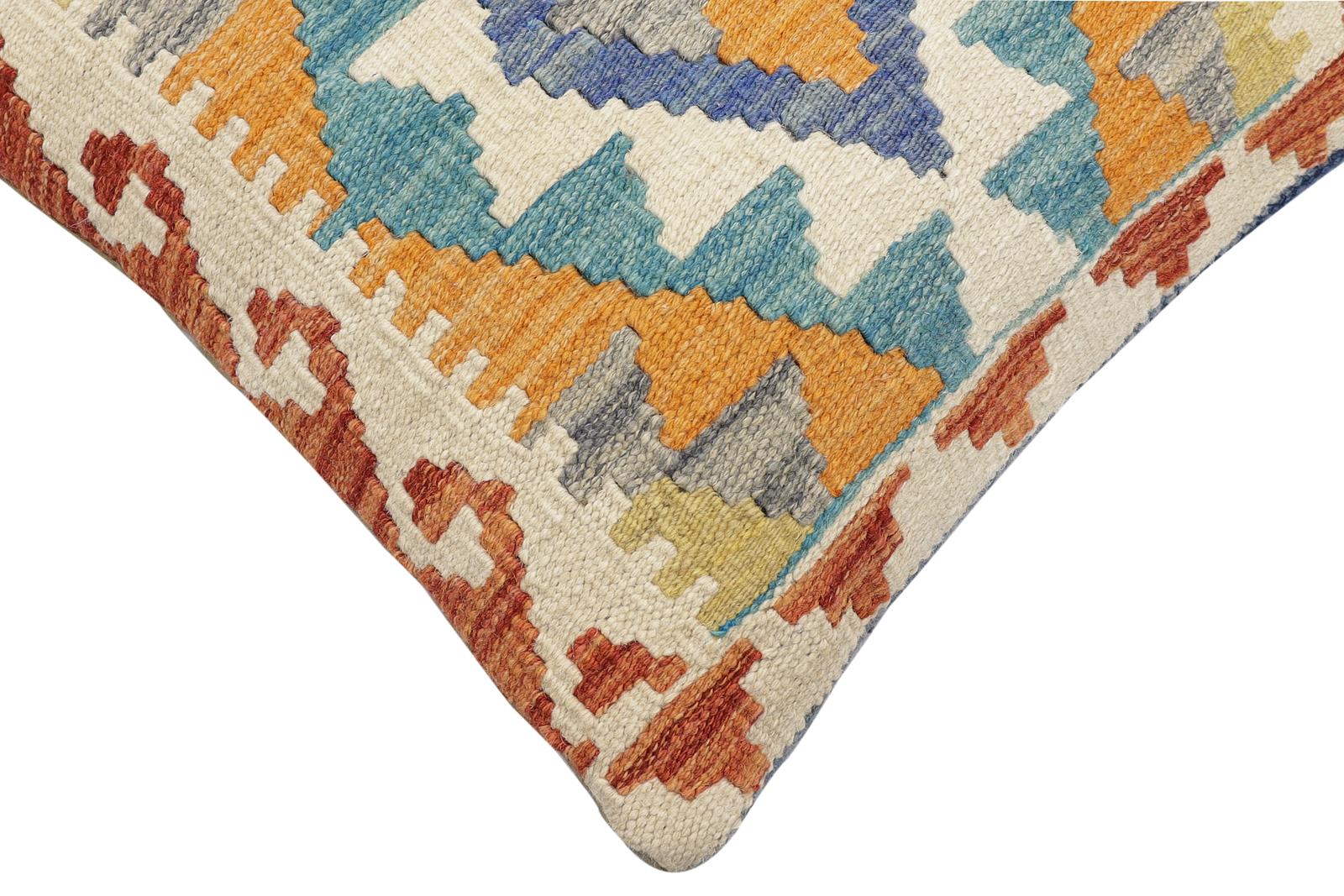 handmade Traditional Pillow Blue Rust Hand-Woven SQUARE 100% WOOL Hand woven turkish pillow2 x 2