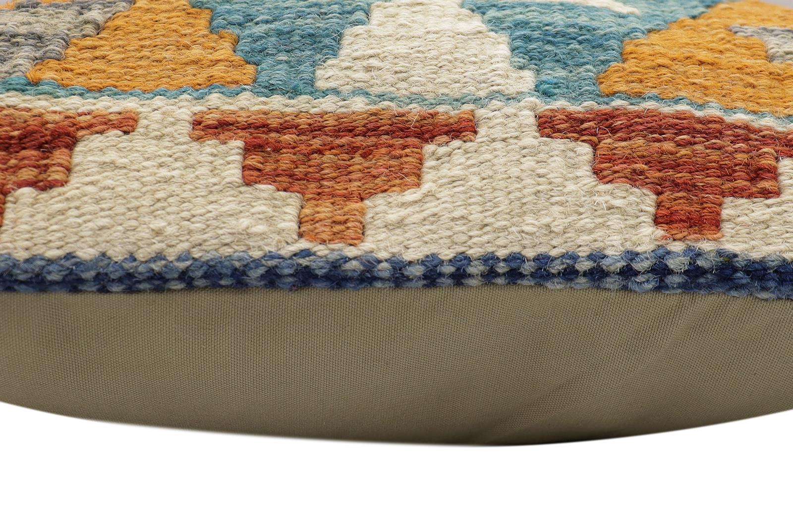 handmade Traditional Pillow Blue Rust Hand-Woven SQUARE 100% WOOL Hand woven turkish pillow2 x 2