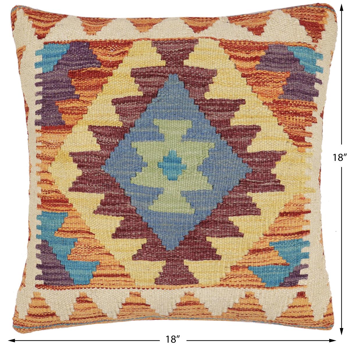 handmade Traditional Pillow Rust Blue Hand-Woven SQUARE 100% WOOL Hand woven turkish pillow2 x 2