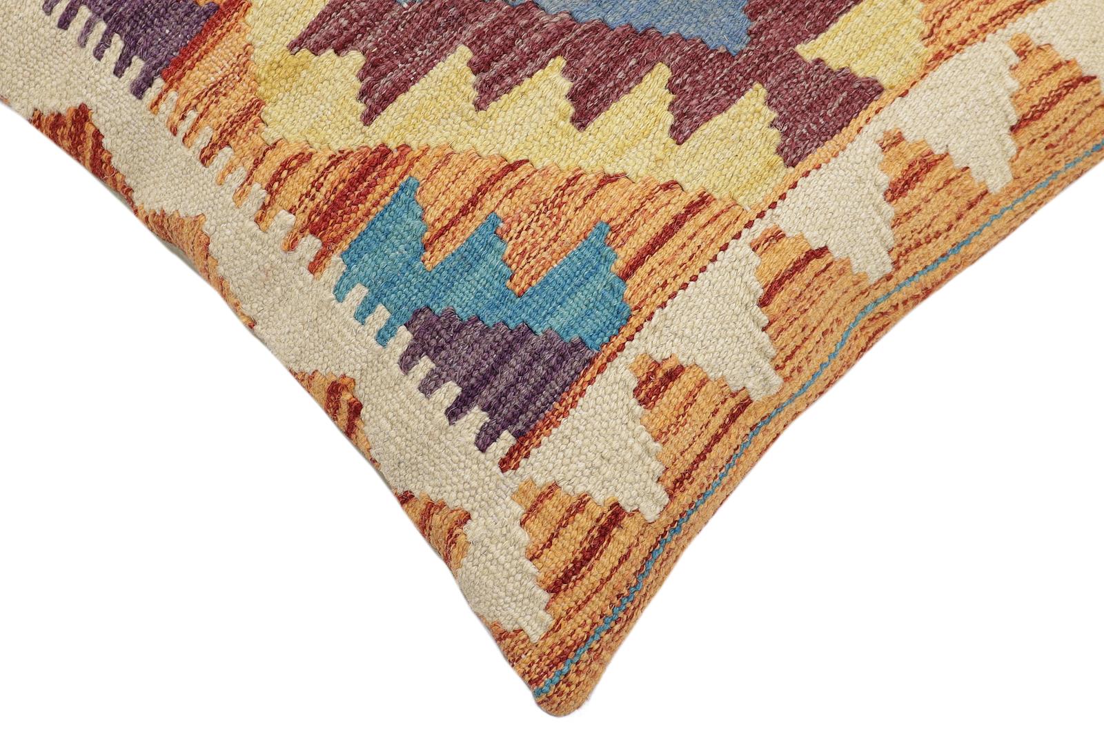 handmade Traditional Pillow Rust Blue Hand-Woven SQUARE 100% WOOL Hand woven turkish pillow2 x 2