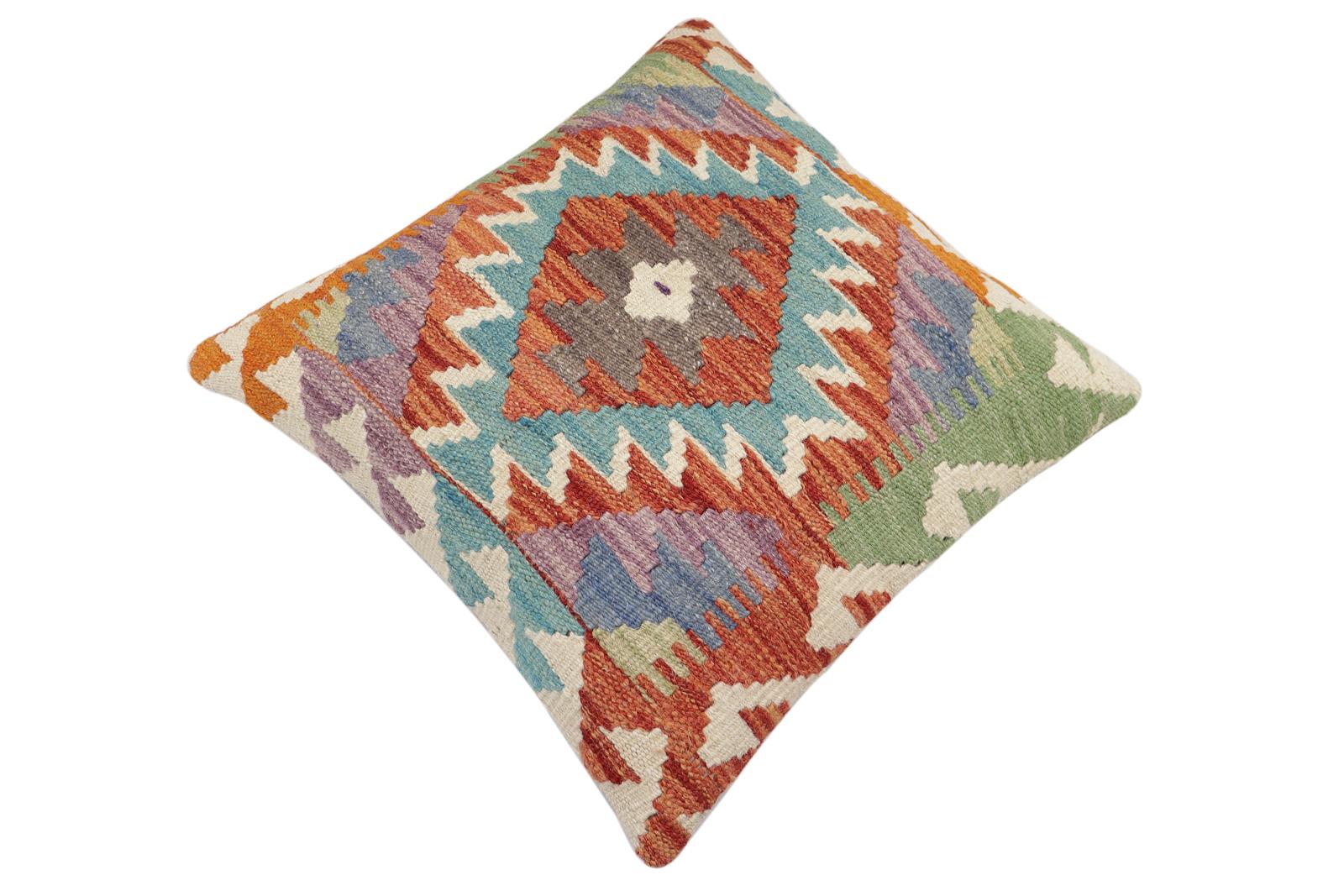 handmade Traditional Pillow Rust Blue Hand-Woven SQUARE 100% WOOL Hand woven turkish pillow2 x 2
