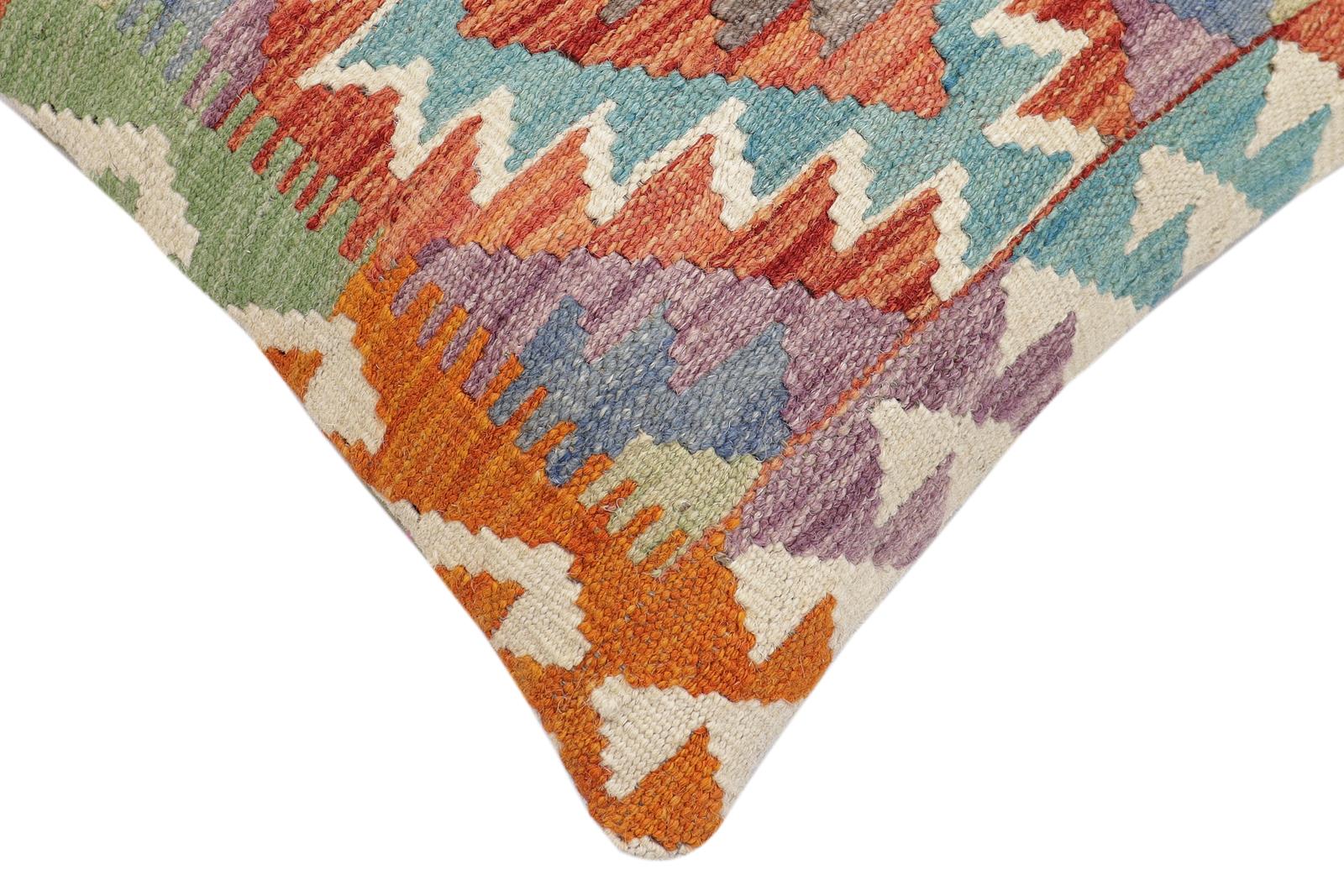 handmade Traditional Pillow Rust Blue Hand-Woven SQUARE 100% WOOL Hand woven turkish pillow2 x 2