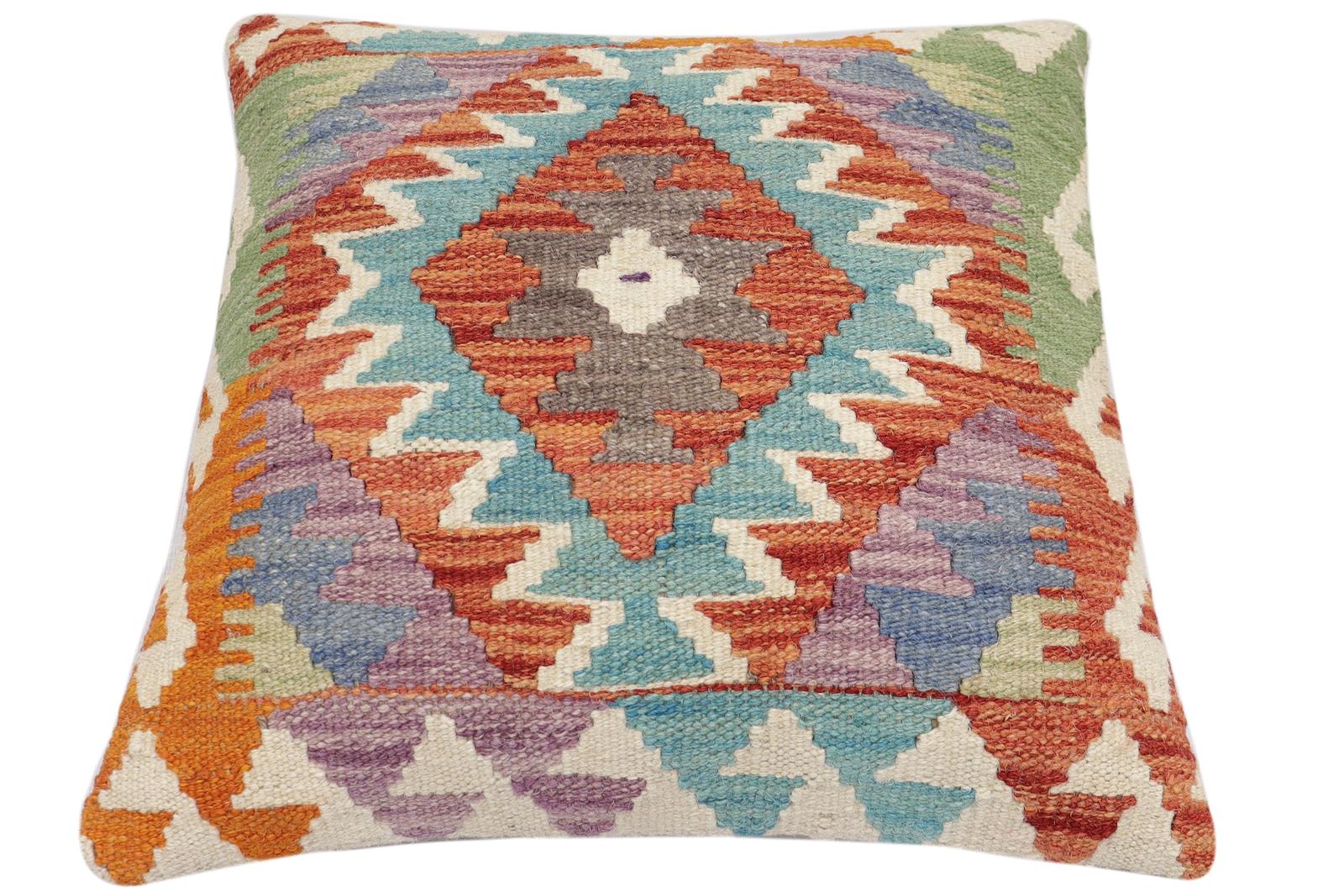 handmade Traditional Pillow Rust Blue Hand-Woven SQUARE 100% WOOL Hand woven turkish pillow2 x 2
