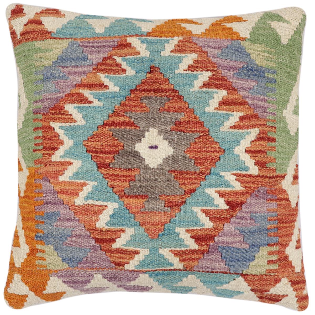handmade Traditional Pillow Rust Blue Hand-Woven SQUARE 100% WOOL Hand woven turkish pillow2 x 2