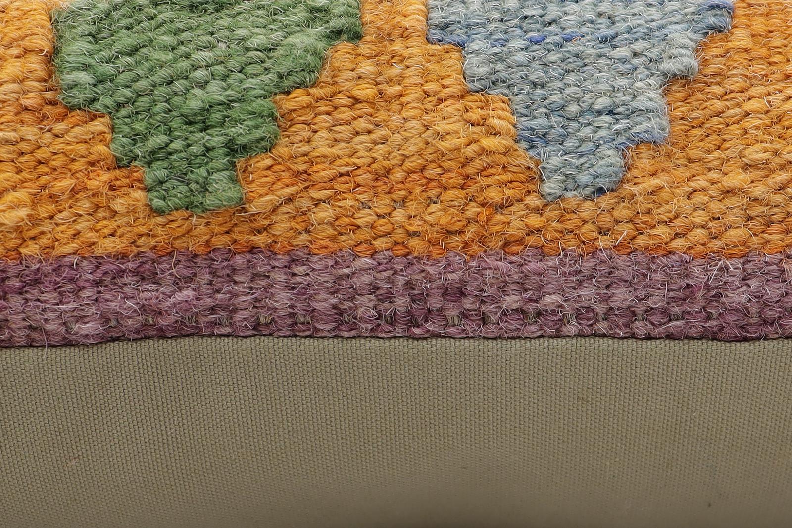 handmade Traditional Pillow Blue Orange Hand-Woven SQUARE 100% WOOL Hand woven turkish pillow2 x 2