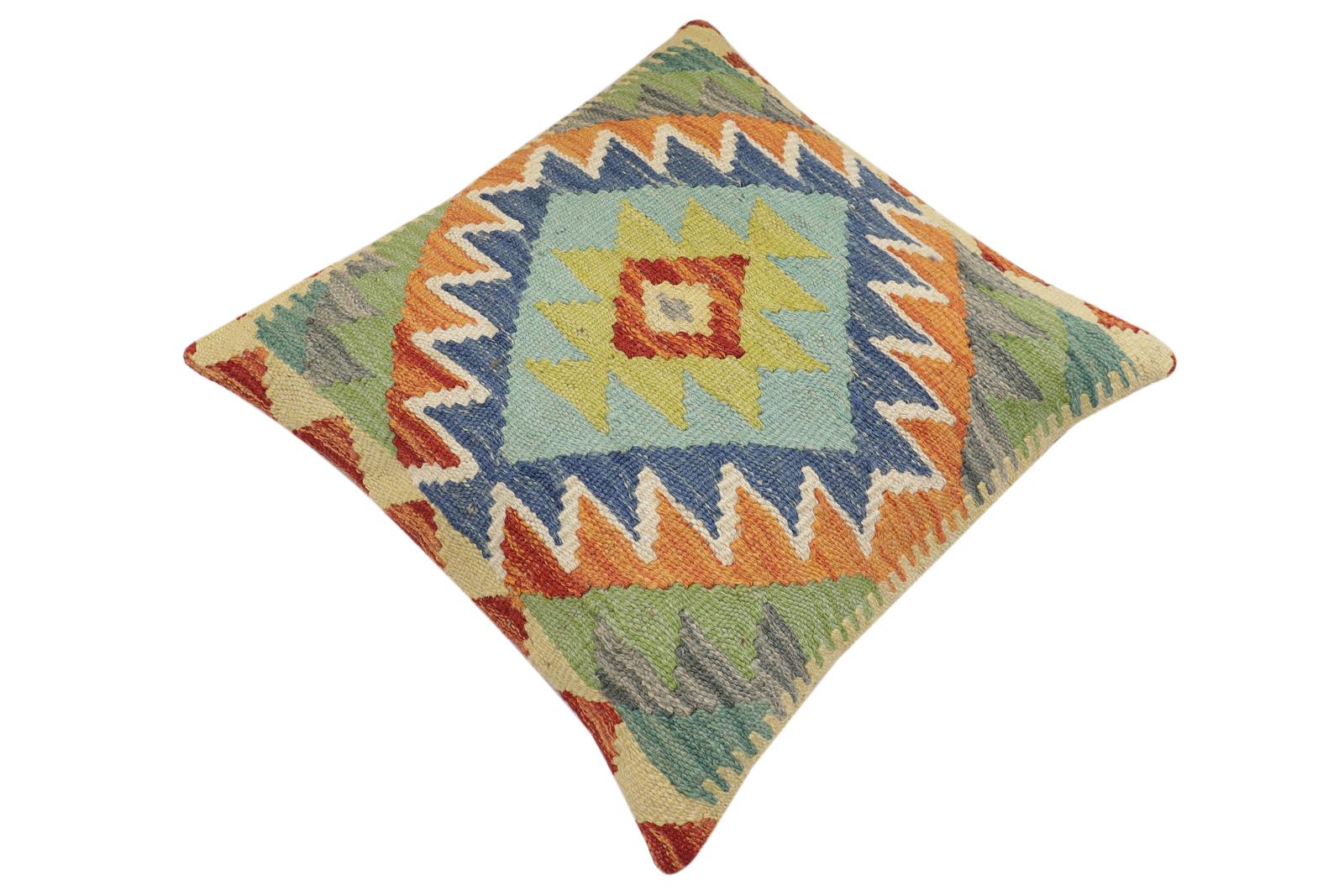handmade Traditional Pillow Rust Blue Hand-Woven SQUARE 100% WOOL Hand woven turkish pillow2 x 2