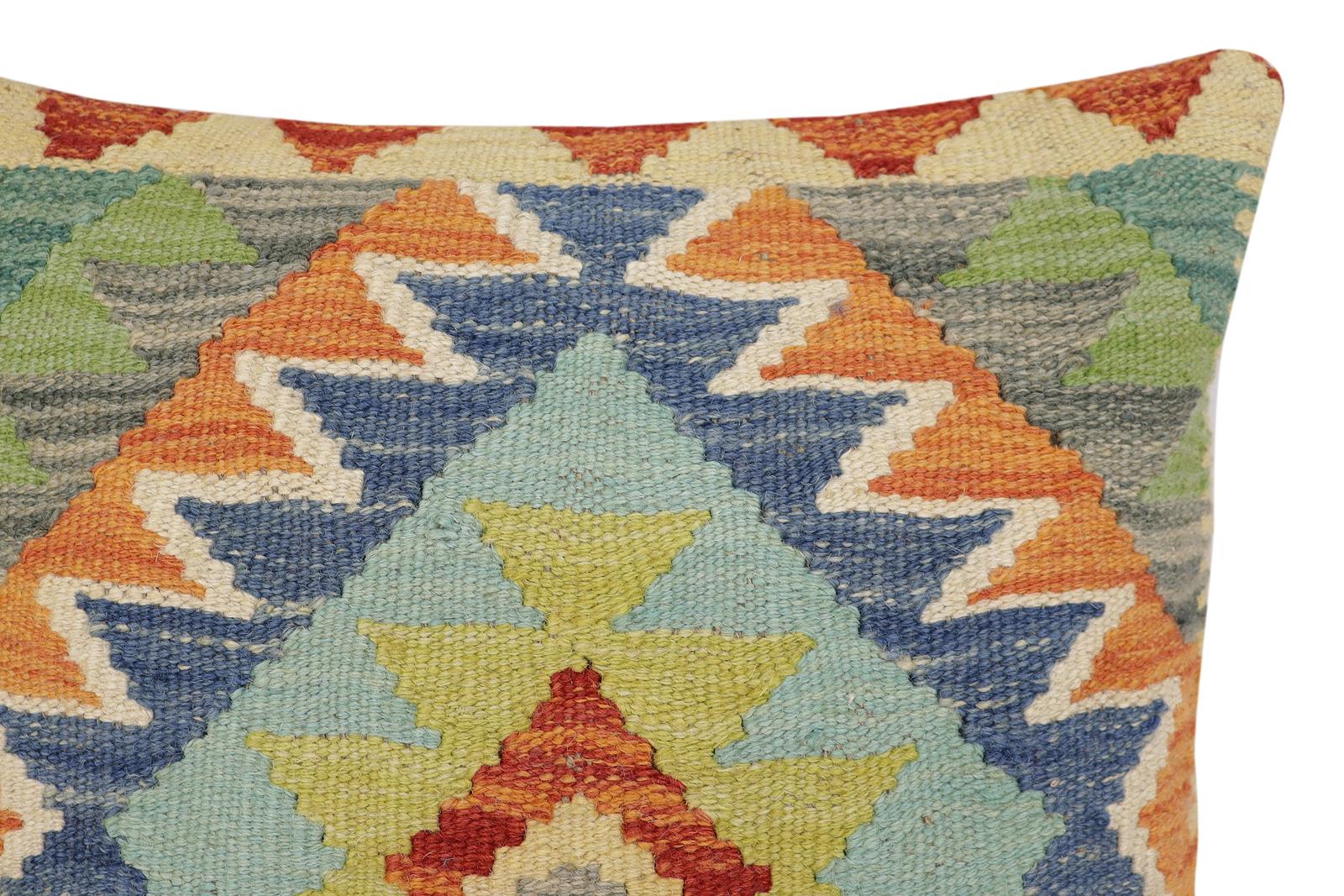 handmade Traditional Pillow Rust Blue Hand-Woven SQUARE 100% WOOL Hand woven turkish pillow2 x 2