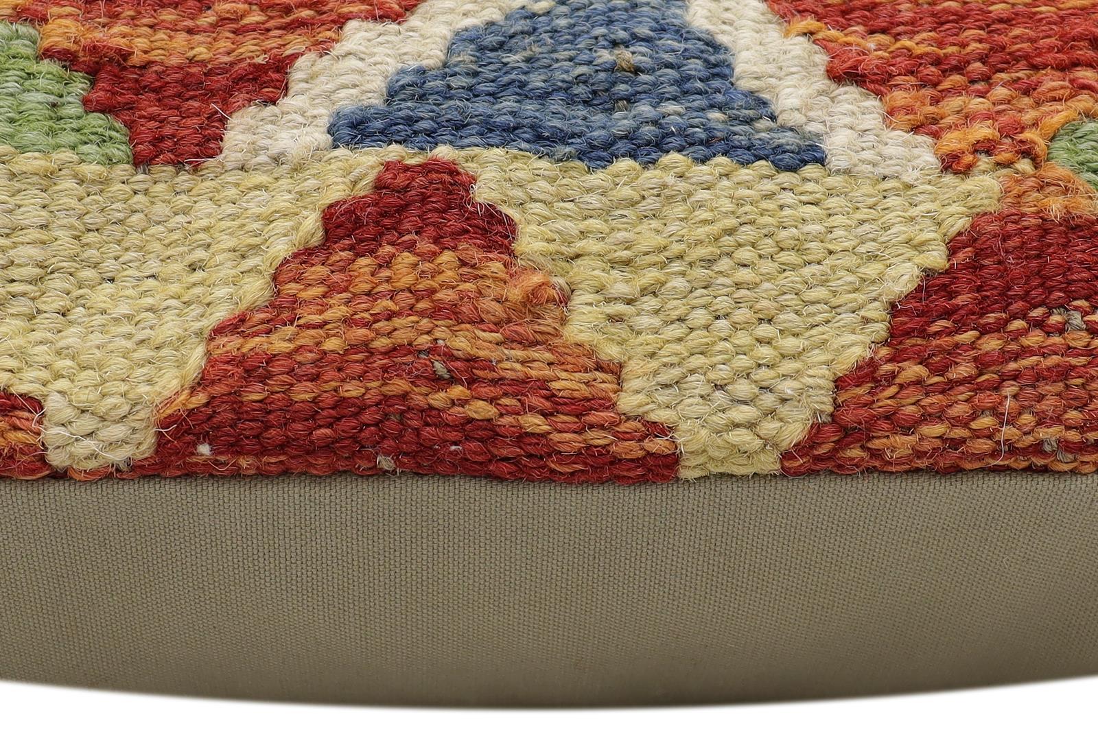 handmade Traditional Pillow Rust Blue Hand-Woven SQUARE 100% WOOL Hand woven turkish pillow2 x 2