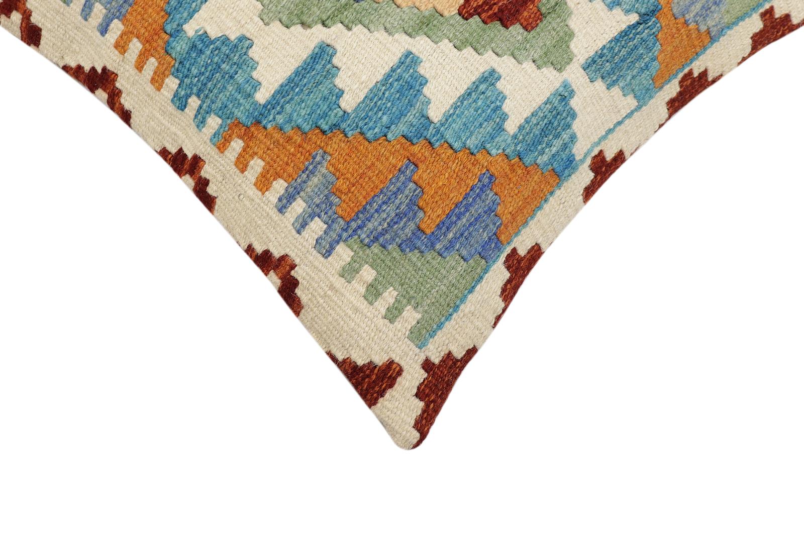 handmade Traditional Pillow Blue Rust Hand-Woven SQUARE 100% WOOL Hand woven turkish pillow2 x 2
