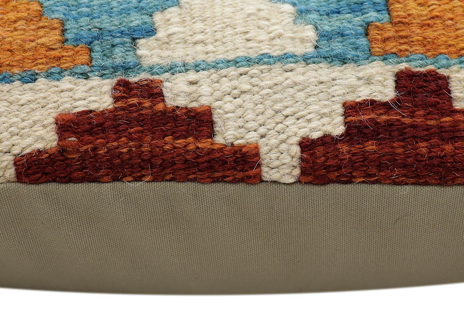 handmade Traditional Pillow Blue Rust Hand-Woven SQUARE 100% WOOL Hand woven turkish pillow2 x 2
