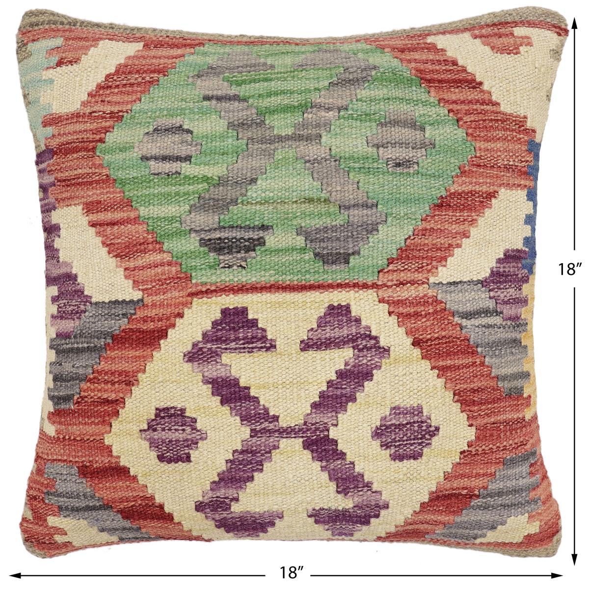 handmade Traditional Pillow Red Gray Hand-Woven SQUARE 100% WOOL Hand woven turkish pillow2 x 2