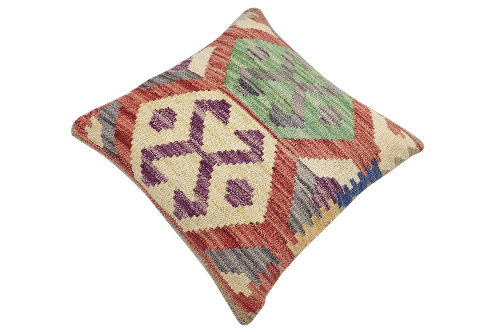 handmade Traditional Pillow Red Gray Hand-Woven SQUARE 100% WOOL Hand woven turkish pillow2 x 2