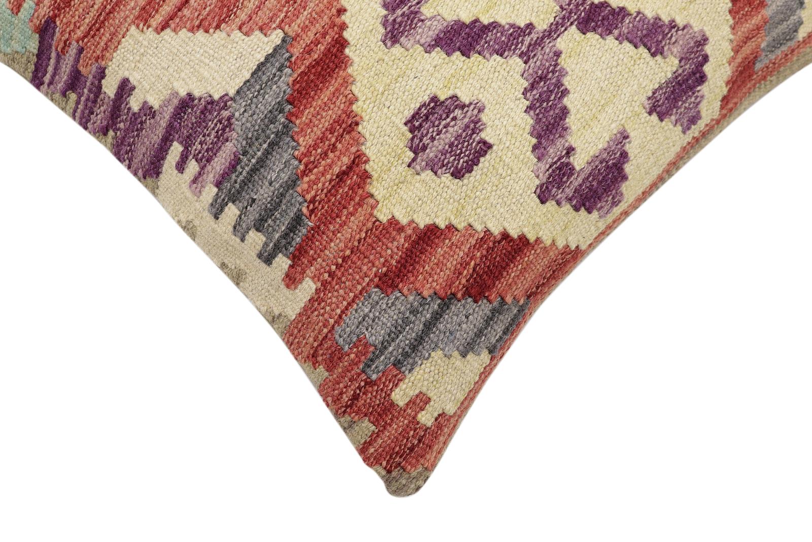 handmade Traditional Pillow Red Gray Hand-Woven SQUARE 100% WOOL Hand woven turkish pillow2 x 2