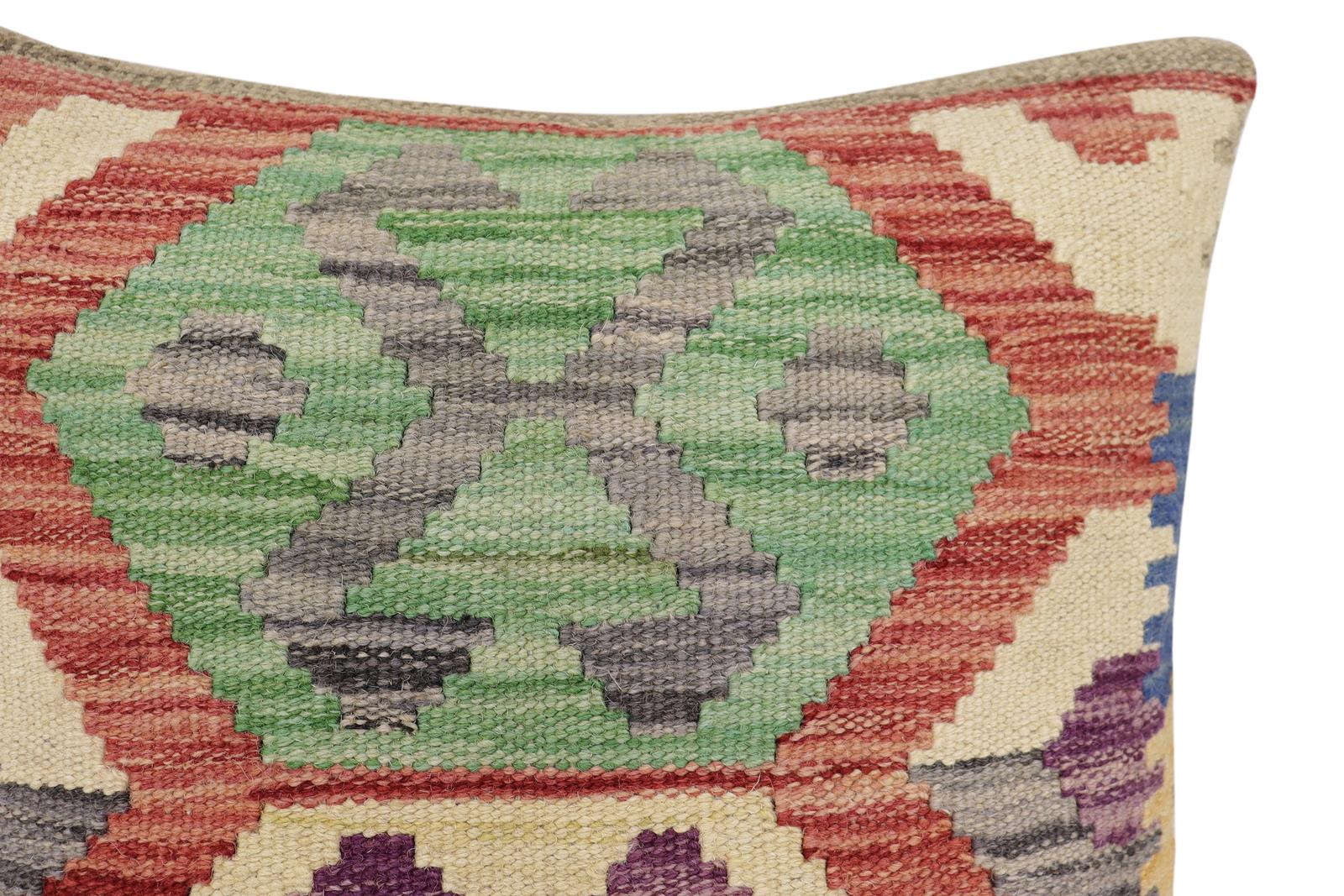 handmade Traditional Pillow Red Gray Hand-Woven SQUARE 100% WOOL Hand woven turkish pillow2 x 2