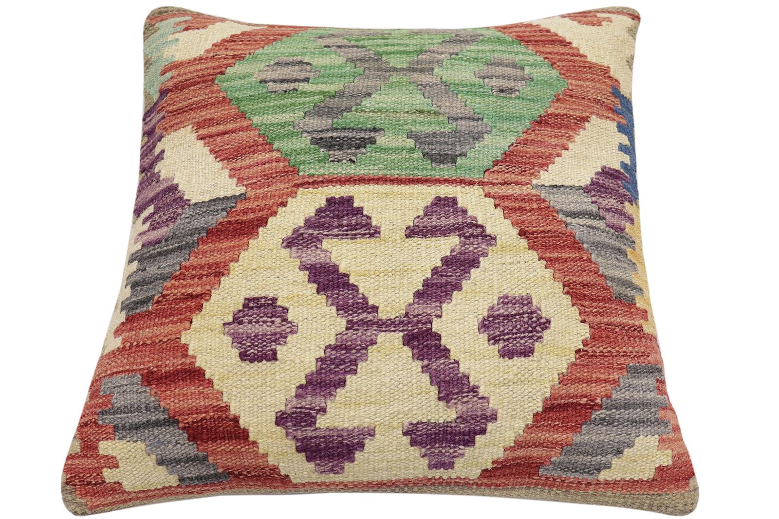 handmade Traditional Pillow Red Gray Hand-Woven SQUARE 100% WOOL Hand woven turkish pillow2 x 2