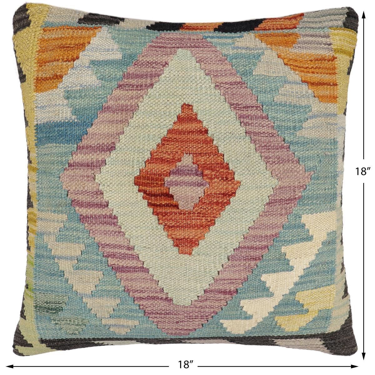 handmade Traditional Pillow Blue Rust Hand-Woven SQUARE 100% WOOL Hand woven turkish pillow2 x 2