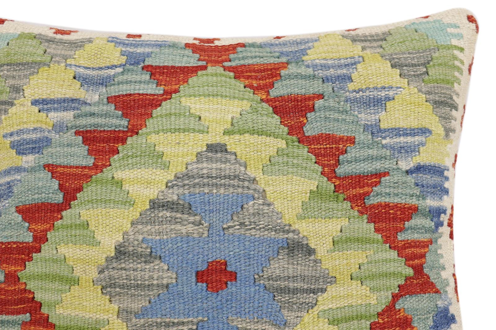 handmade Traditional Pillow Rust Blue Hand-Woven SQUARE 100% WOOL Hand woven turkish pillow2 x 2