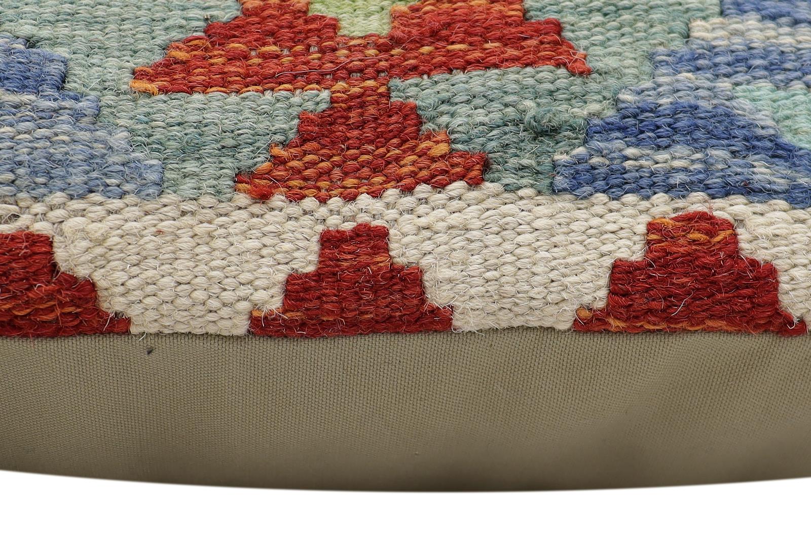 handmade Traditional Pillow Rust Blue Hand-Woven SQUARE 100% WOOL Hand woven turkish pillow2 x 2