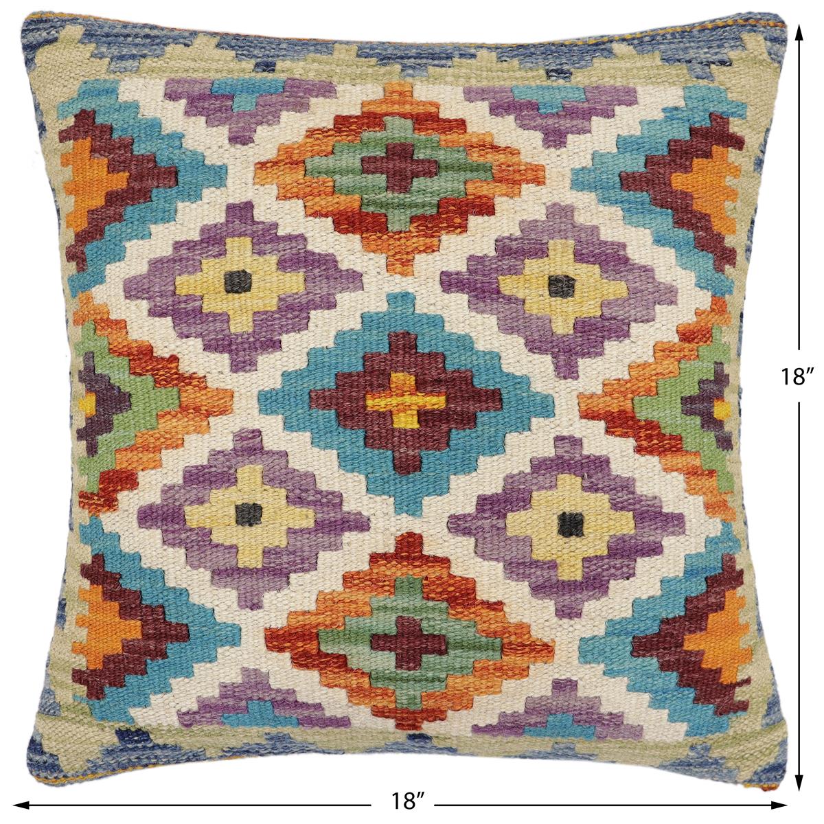 handmade Traditional Pillow Rust Blue Hand-Woven SQUARE 100% WOOL Hand woven turkish pillow2 x 2