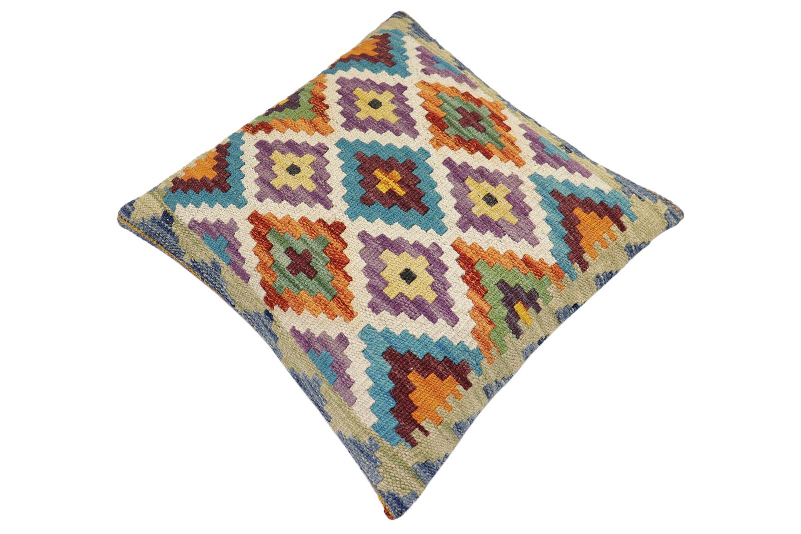 handmade Traditional Pillow Rust Blue Hand-Woven SQUARE 100% WOOL Hand woven turkish pillow2 x 2