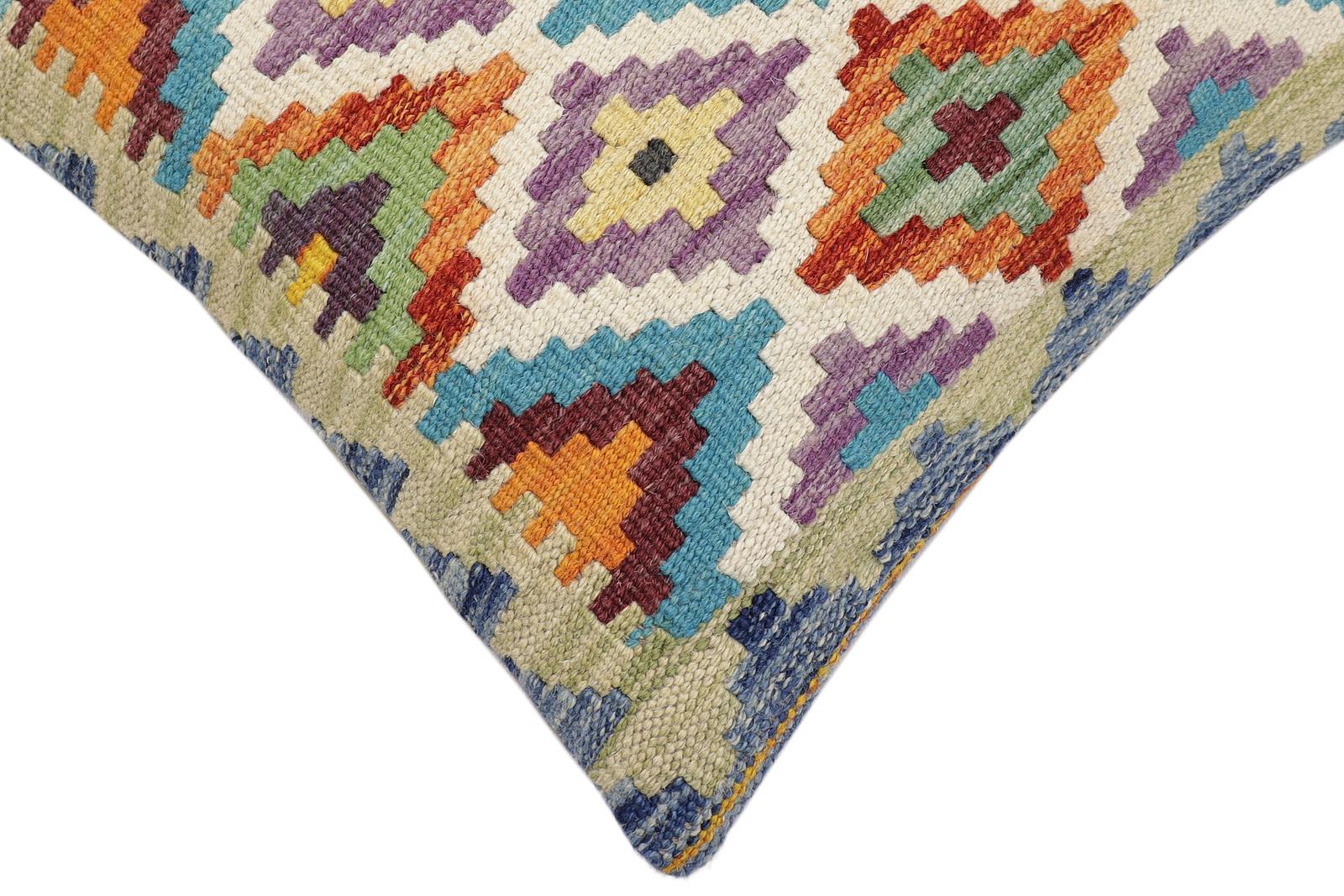 handmade Traditional Pillow Rust Blue Hand-Woven SQUARE 100% WOOL Hand woven turkish pillow2 x 2