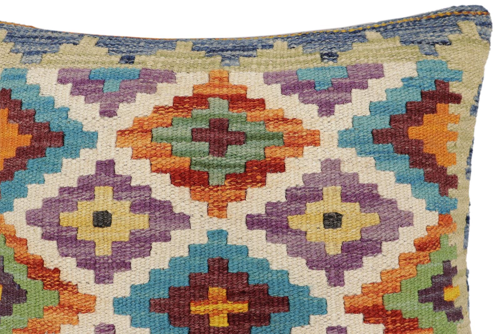 handmade Traditional Pillow Rust Blue Hand-Woven SQUARE 100% WOOL Hand woven turkish pillow2 x 2