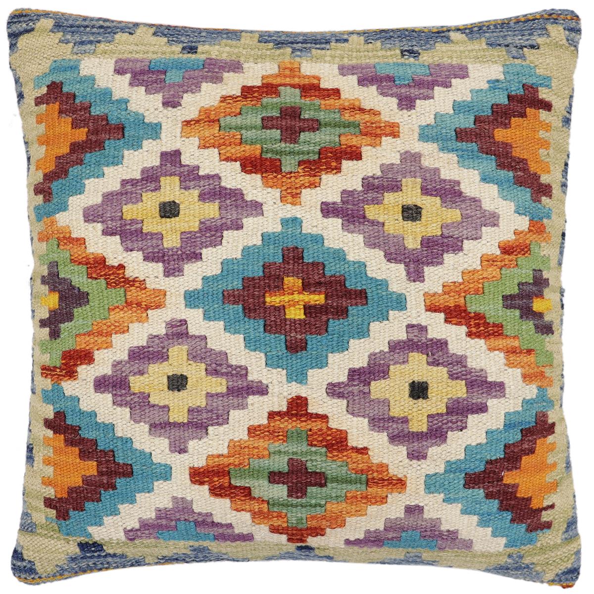handmade Traditional Pillow Rust Blue Hand-Woven SQUARE 100% WOOL Hand woven turkish pillow2 x 2