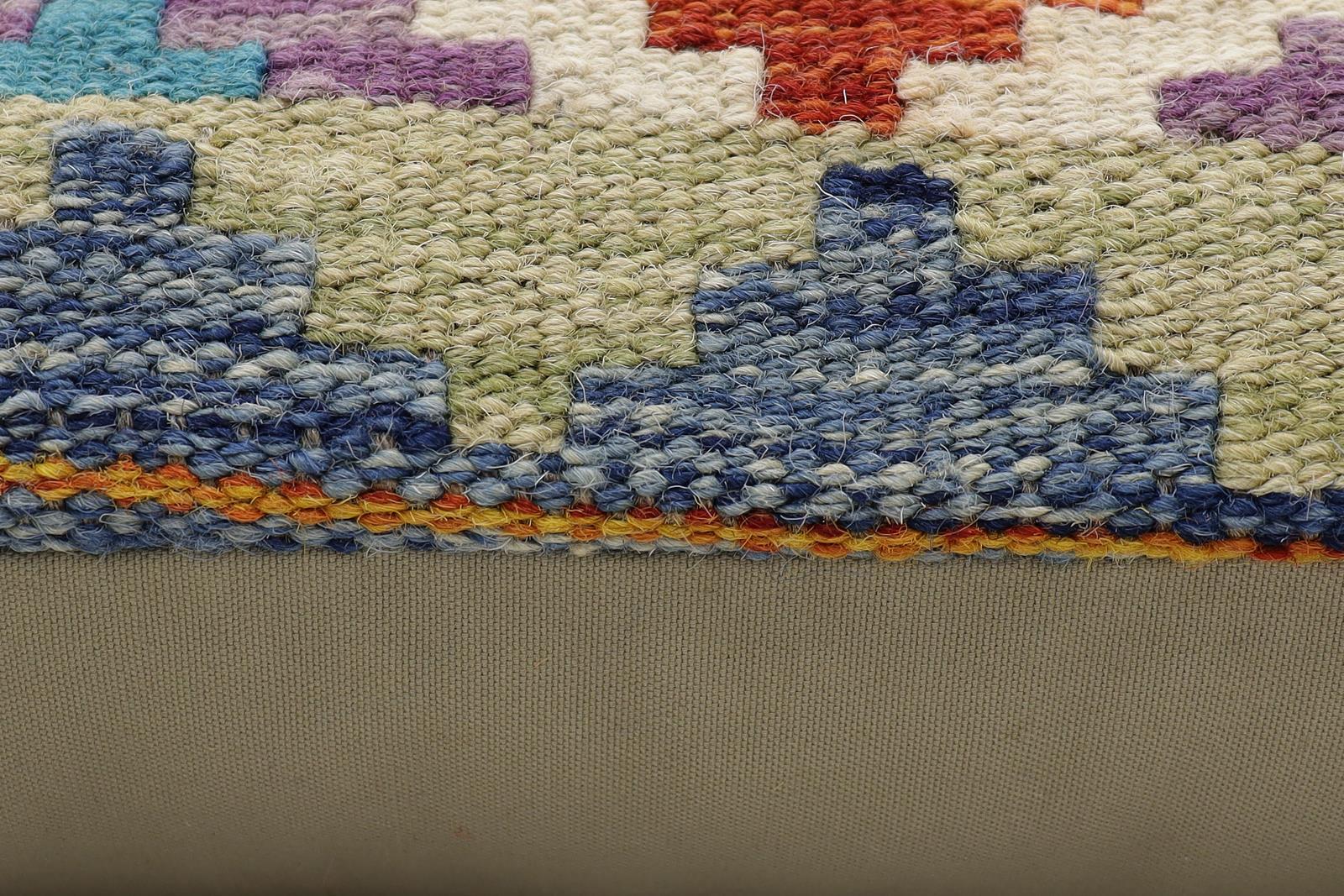 handmade Traditional Pillow Rust Blue Hand-Woven SQUARE 100% WOOL Hand woven turkish pillow2 x 2