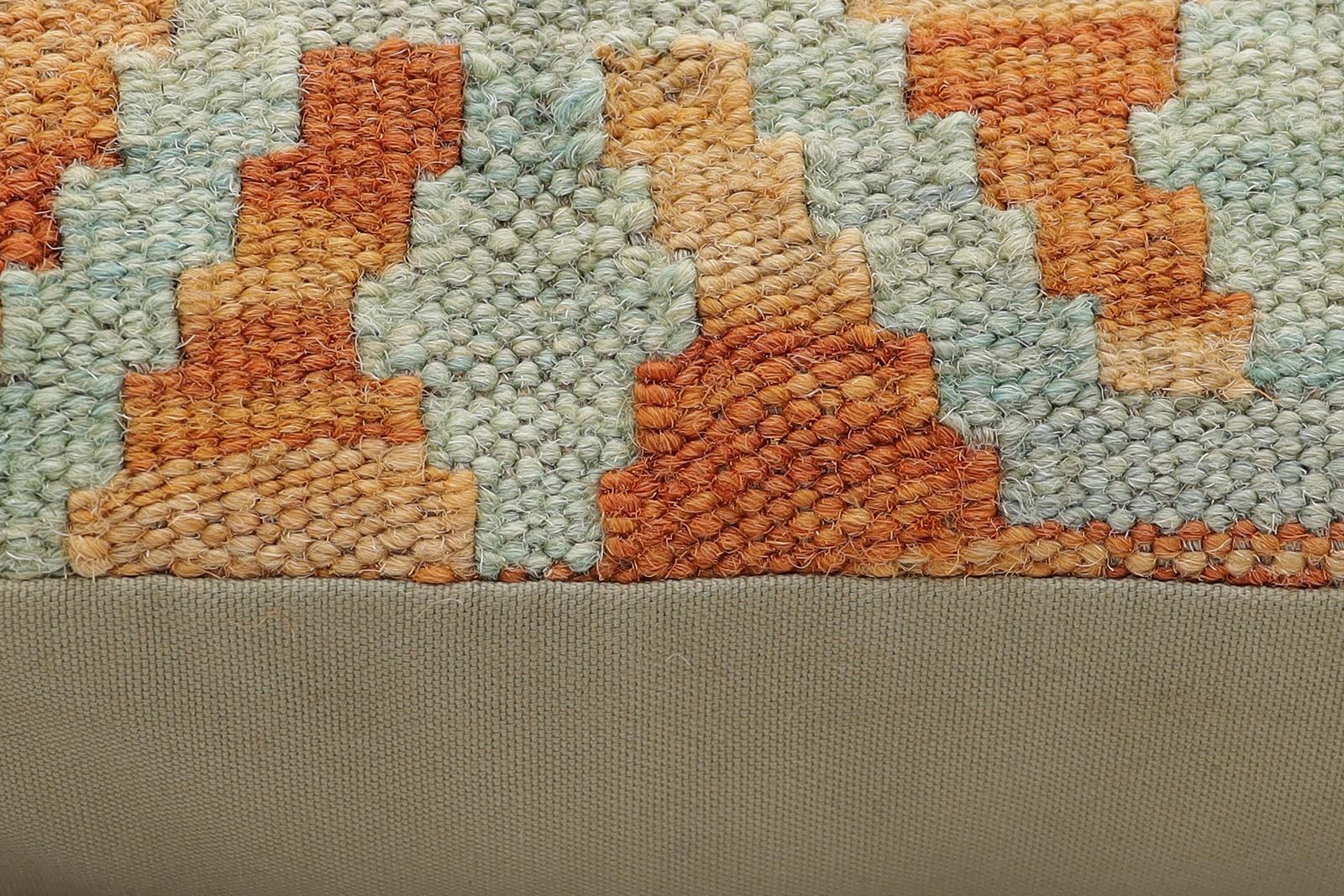 handmade Traditional Pillow Orange Blue Hand-Woven SQUARE 100% WOOL Hand woven turkish pillow2 x 2