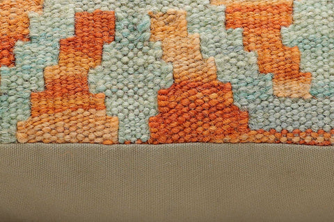 handmade Traditional Pillow Orange Blue Hand-Woven SQUARE 100% WOOL Hand woven turkish pillow2 x 2