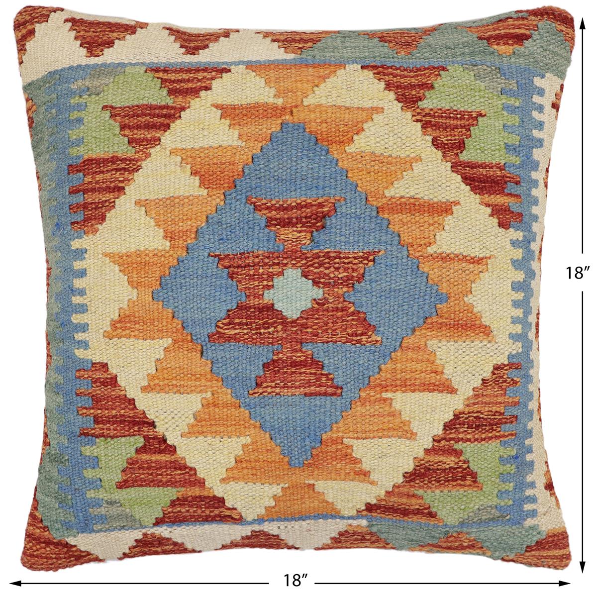 handmade Traditional Pillow Rust Blue Hand-Woven SQUARE 100% WOOL Hand woven turkish pillow2 x 2