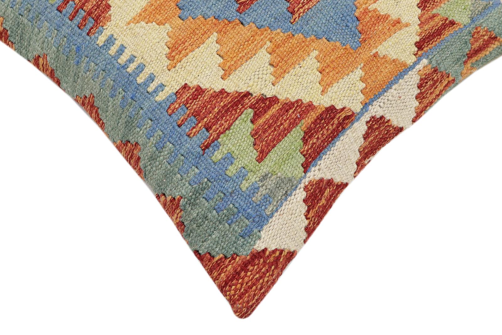 handmade Traditional Pillow Rust Blue Hand-Woven SQUARE 100% WOOL Hand woven turkish pillow2 x 2