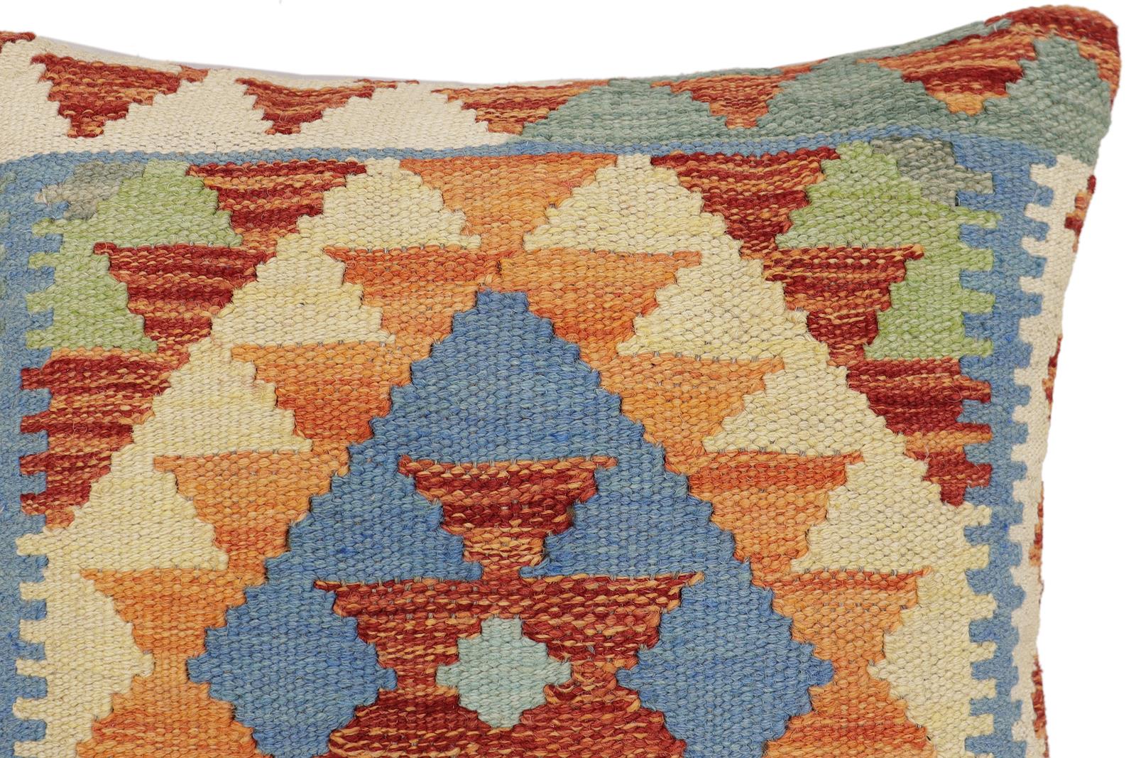 handmade Traditional Pillow Rust Blue Hand-Woven SQUARE 100% WOOL Hand woven turkish pillow2 x 2