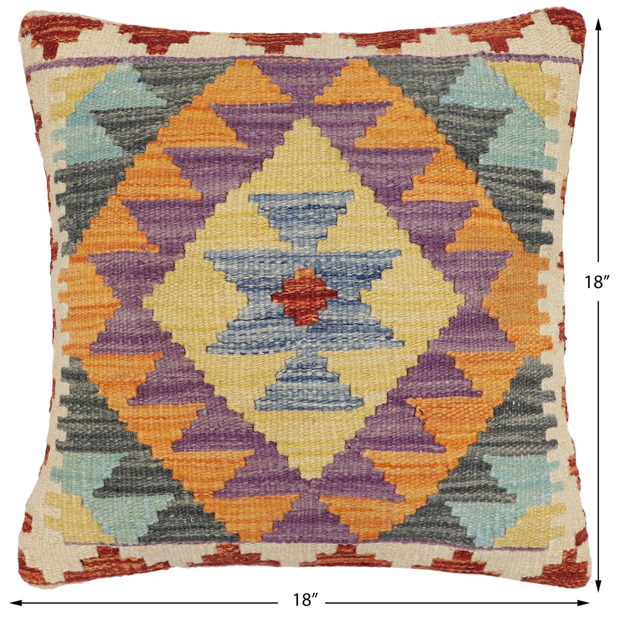 handmade Traditional Pillow Blue Rust Hand-Woven SQUARE 100% WOOL Hand woven turkish pillow2 x 2