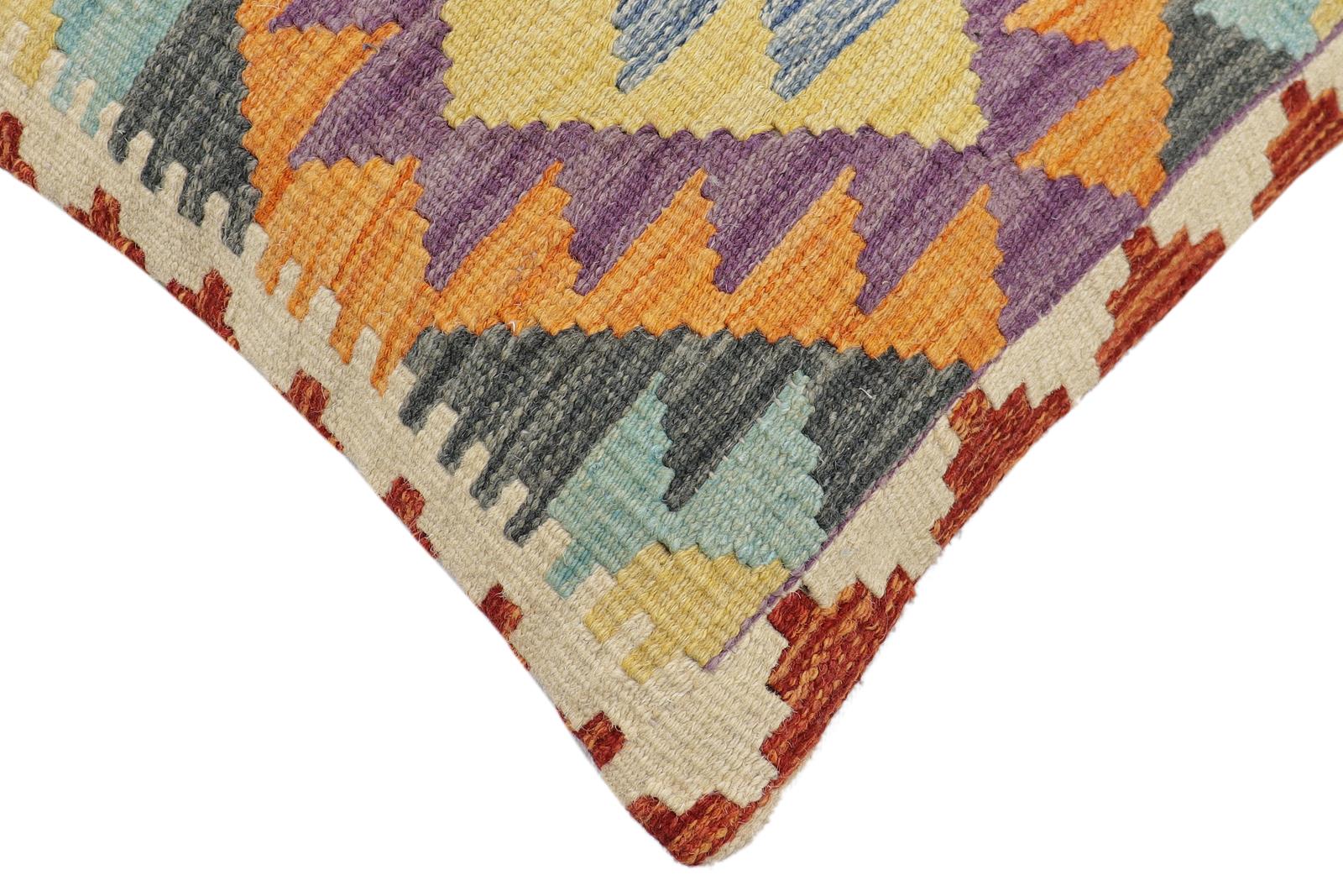 handmade Traditional Pillow Blue Rust Hand-Woven SQUARE 100% WOOL Hand woven turkish pillow2 x 2