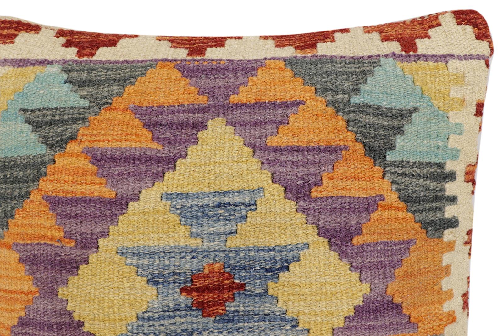 handmade Traditional Pillow Blue Rust Hand-Woven SQUARE 100% WOOL Hand woven turkish pillow2 x 2