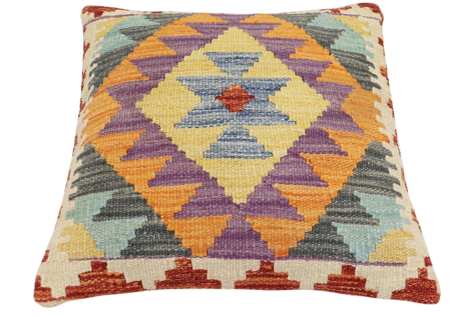 handmade Traditional Pillow Blue Rust Hand-Woven SQUARE 100% WOOL Hand woven turkish pillow2 x 2