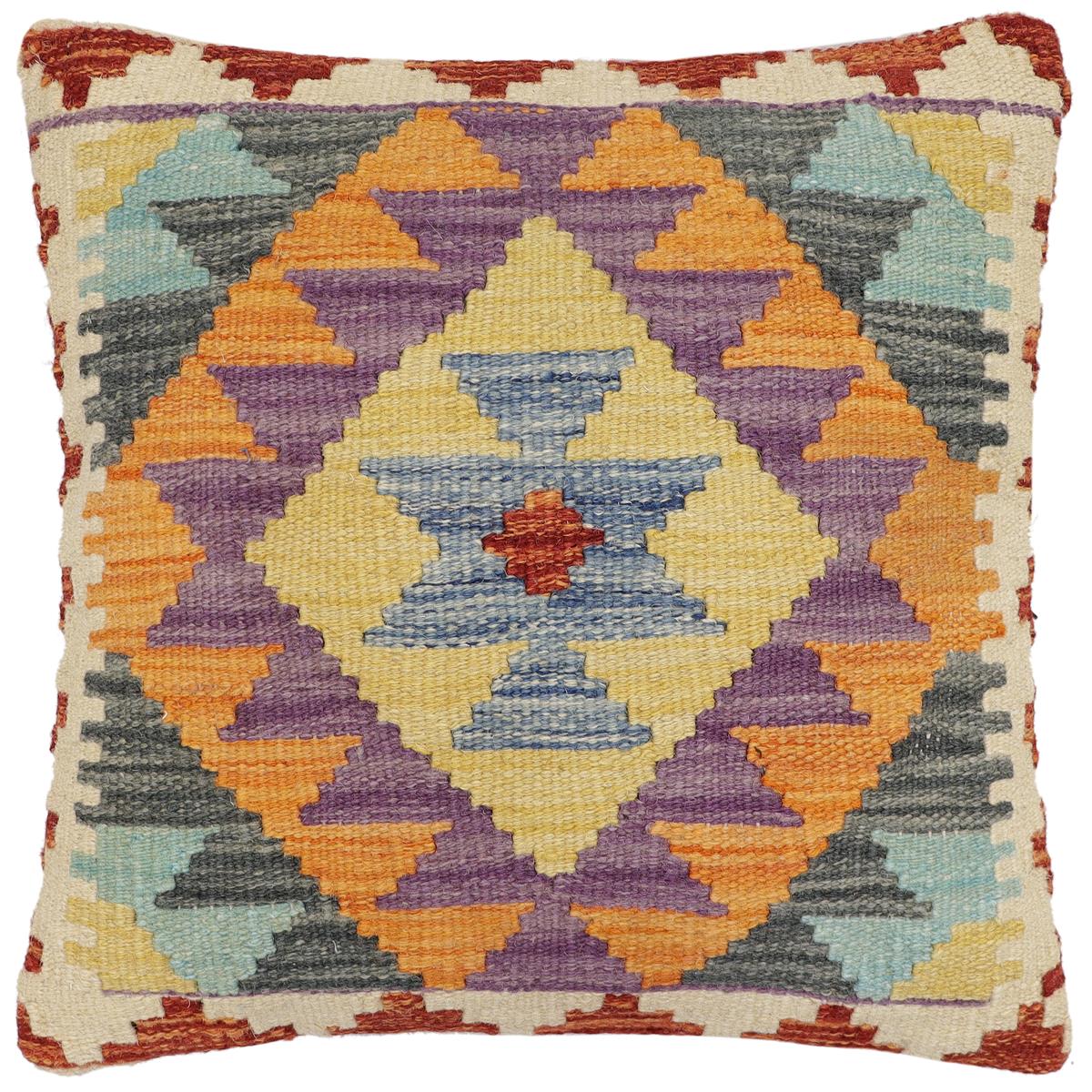 handmade Traditional Pillow Blue Rust Hand-Woven SQUARE 100% WOOL Hand woven turkish pillow2 x 2