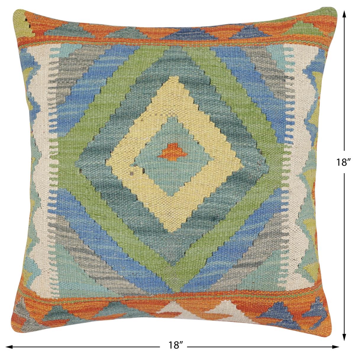 handmade Traditional Pillow Rust Blue Hand-Woven SQUARE 100% WOOL Hand woven turkish pillow2 x 2