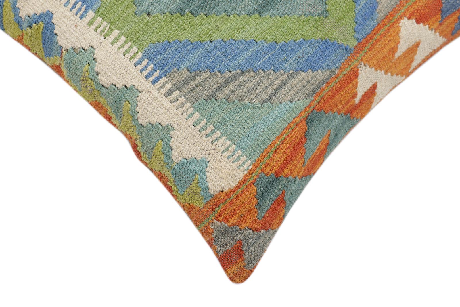 handmade Traditional Pillow Rust Blue Hand-Woven SQUARE 100% WOOL Hand woven turkish pillow2 x 2